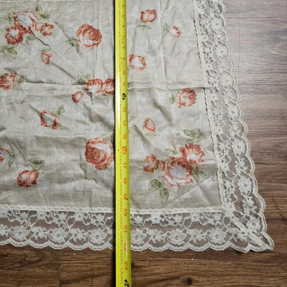 Vintage Pierre Balmain Floral Rose Handkerchief Lace Trim Scarf Quiet Luxury